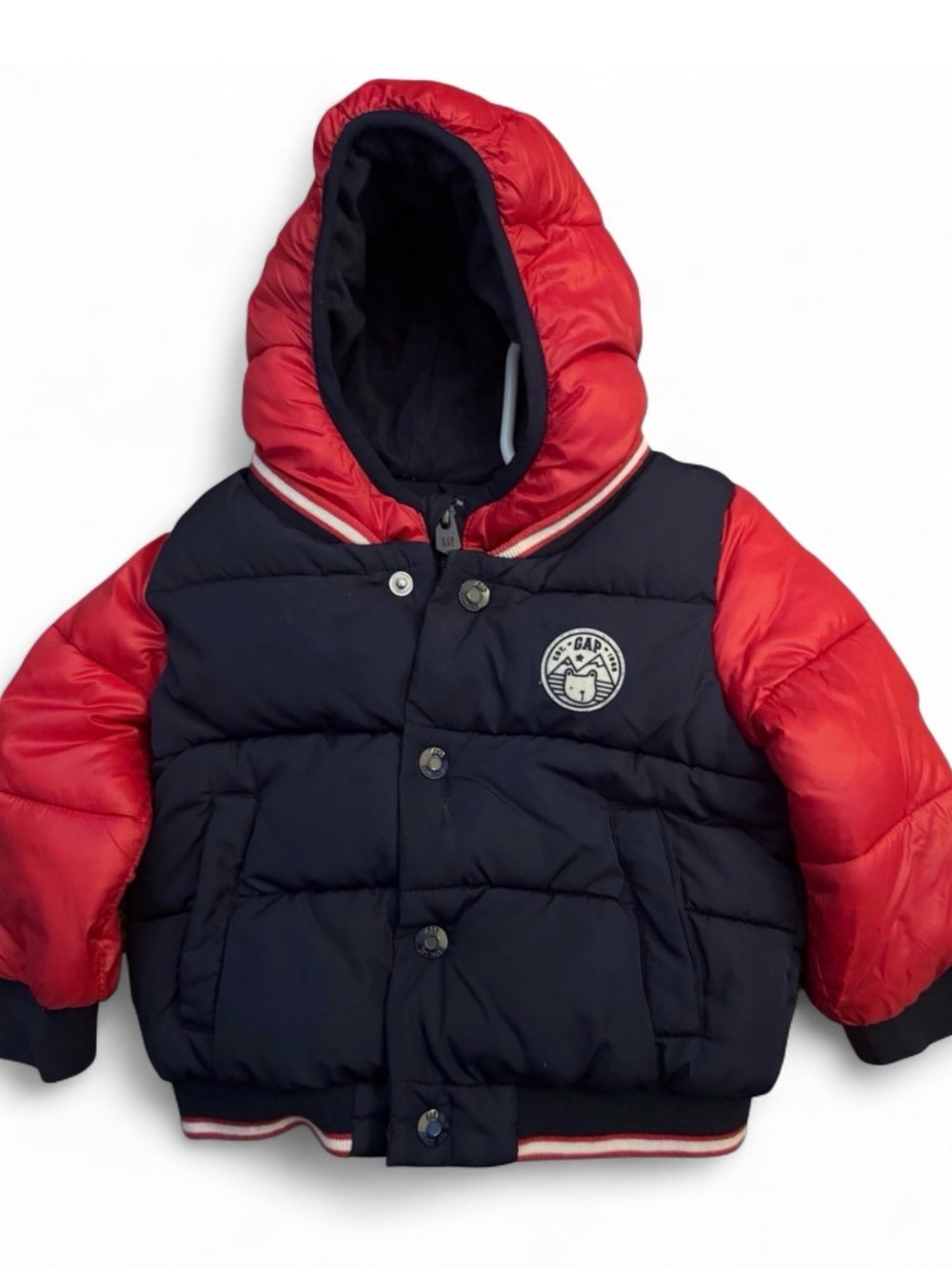 GAP Hooded Quilted Jacket in Navy and Red